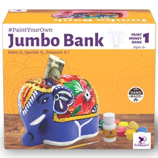 #PaintYourOwn Jumbo Bank - Terracotta Money Bank, Art & Craft Painting Kit with Colors & Sequins, Money Bank for Boys & Girls, Birthday Gift for Kids Age 6-12
