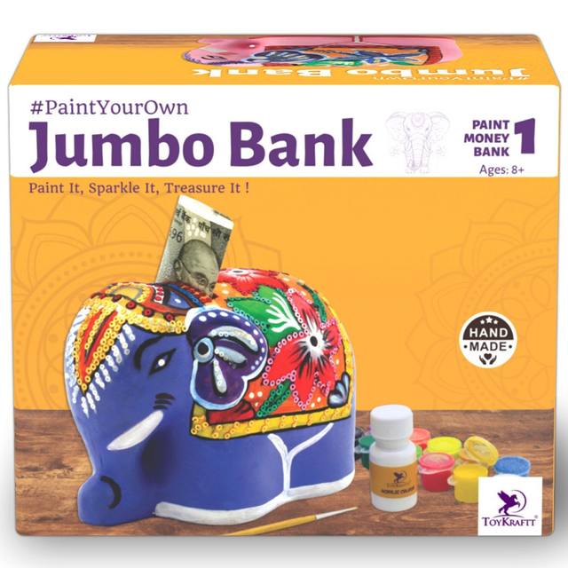 #PaintYourOwn Jumbo Bank - Terracotta Money Bank, Art & Craft Painting Kit with Colors & Sequins, Money Bank for Boys & Girls, Birthday Gift for Kids Age 6-12
