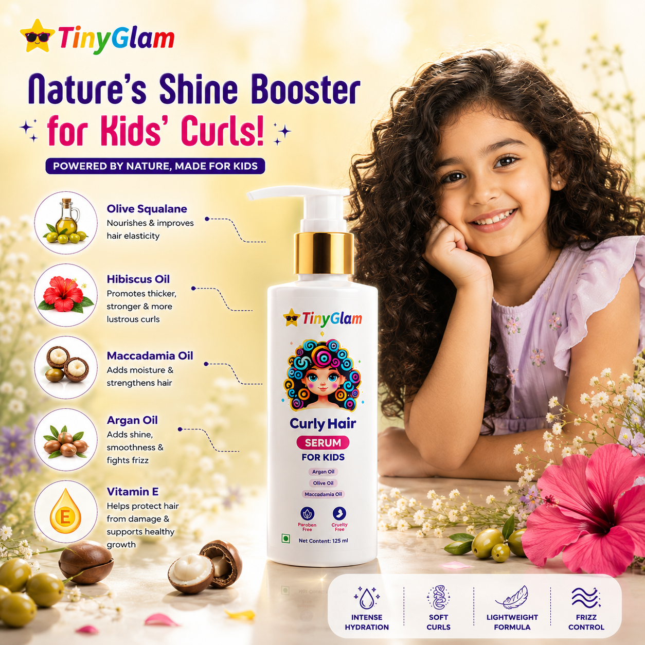 TinyGlam Curly Hair Serum 125 ml - Nourishing Curly Hair Serum for Kids & Teens