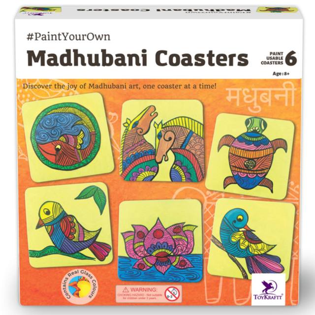 Madhubani Folk Art DIY Coaster Kit – Traditional Indian Painting & Craft Set for Kids