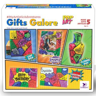 Gift Galore Pop Art DIY Craft Kit for Kids, Paint Terracotta Pot, Gift Box, Photo Frame & Greeting Cards, Multi Surface Painting Activity Set