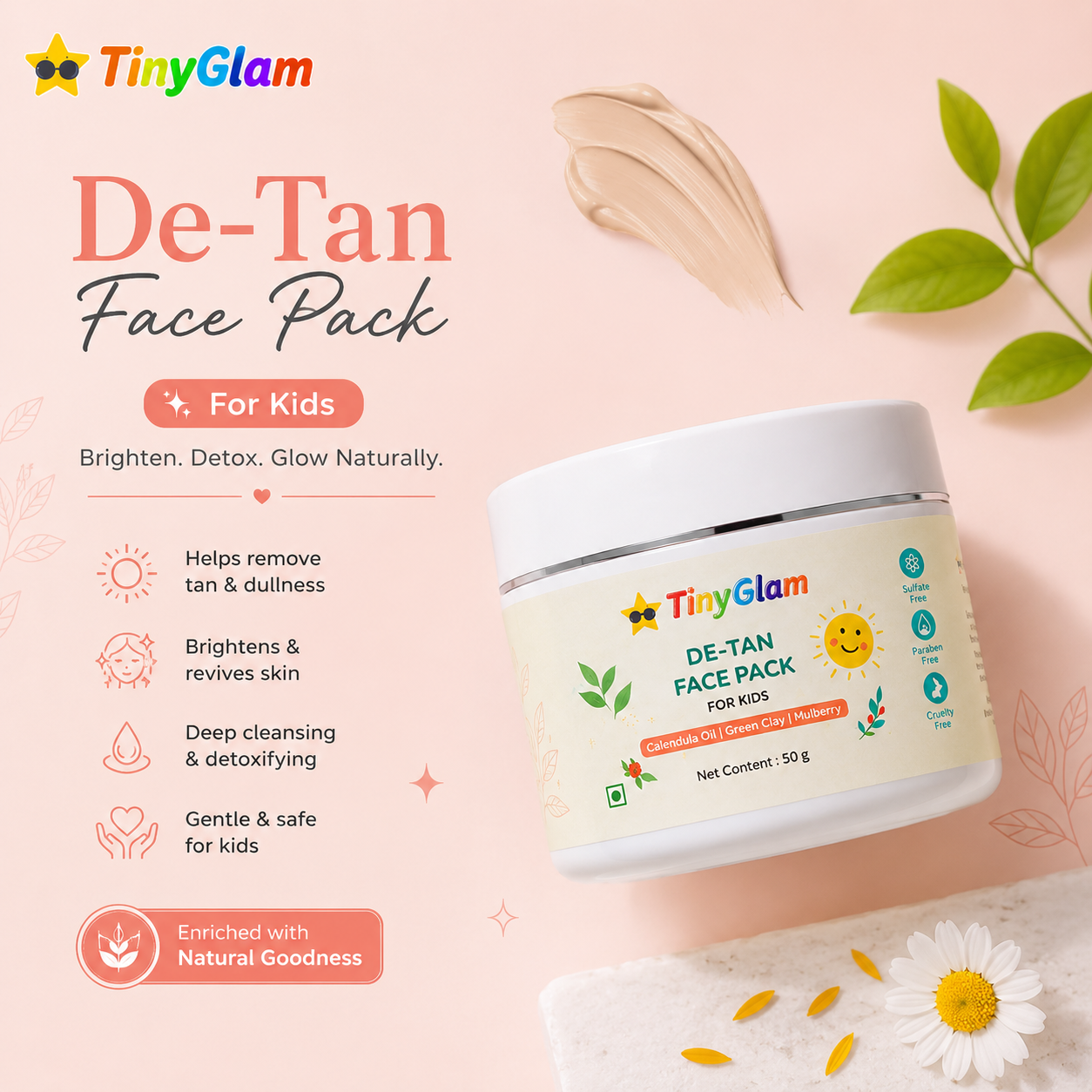 TinyGlam Detan Face Pack 50 g - Gentle Skincare Face Pack for Kids & Teens