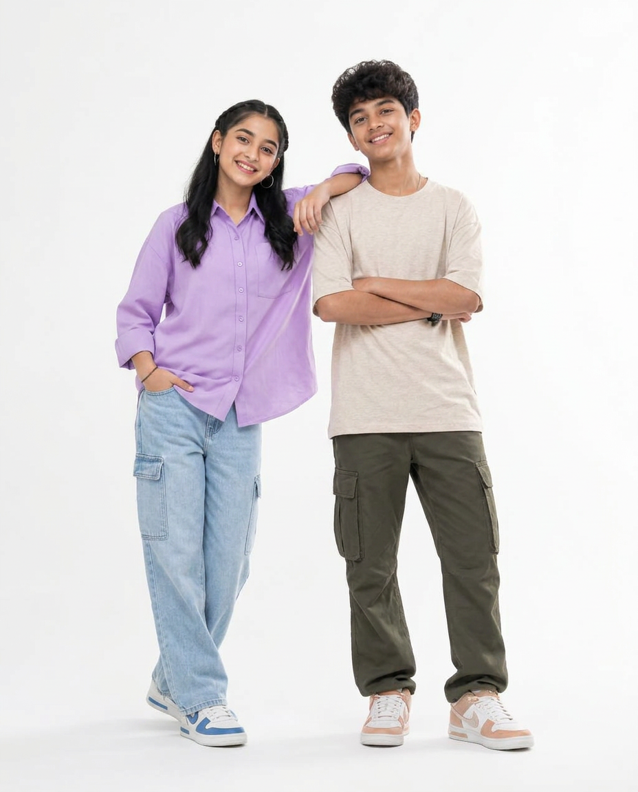 Indian teenage girl and boy aged 13 to 16 standing together