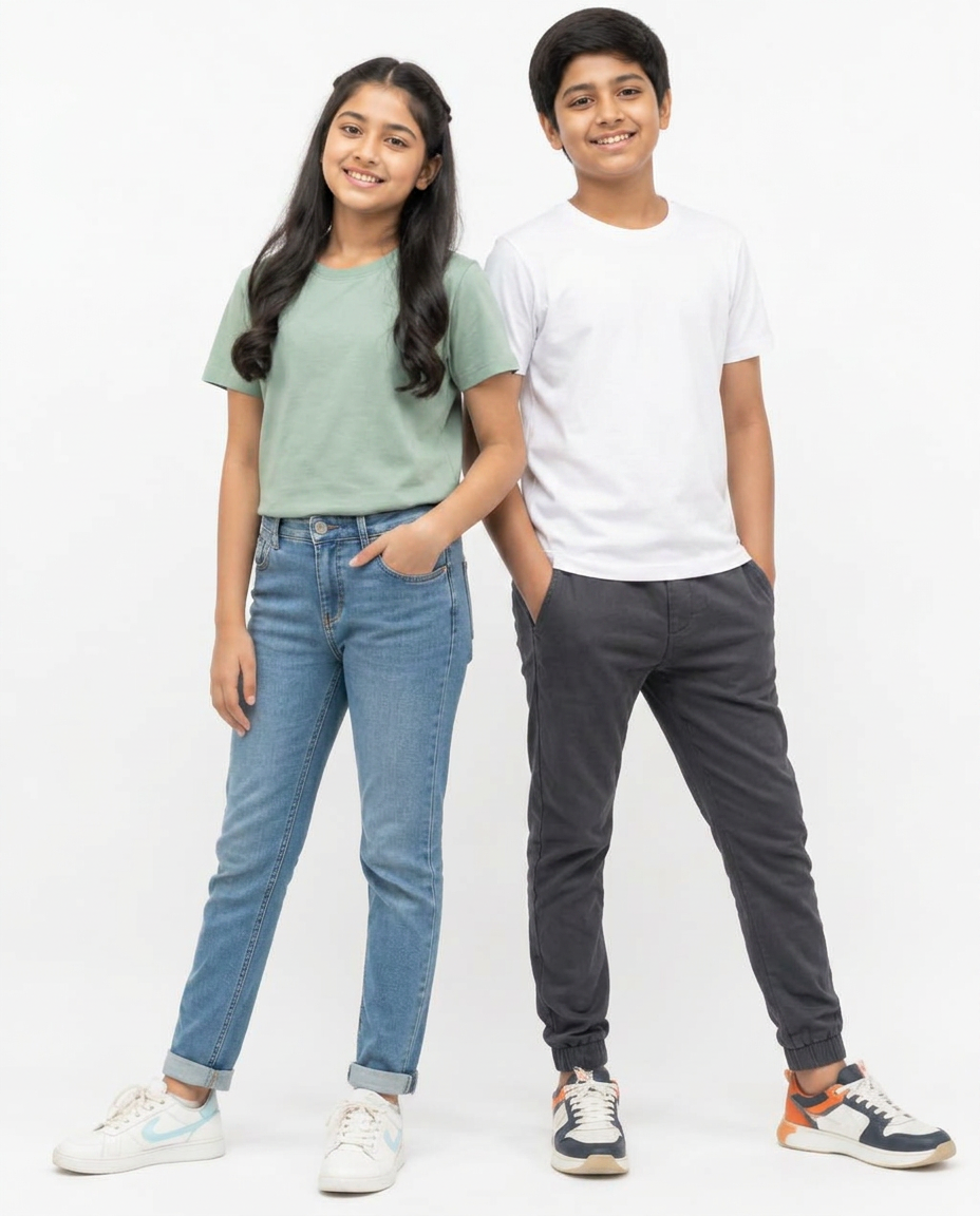 Indian tween girl and boy aged 9 to 12 standing together